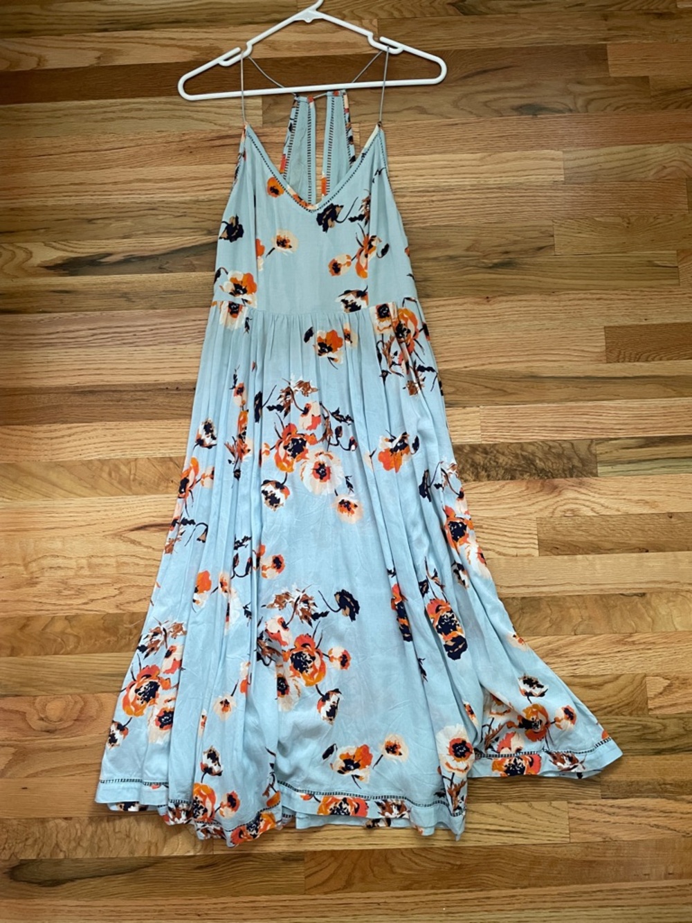 Cooperative Sky-Blue Floral Strappy Maxi Dress